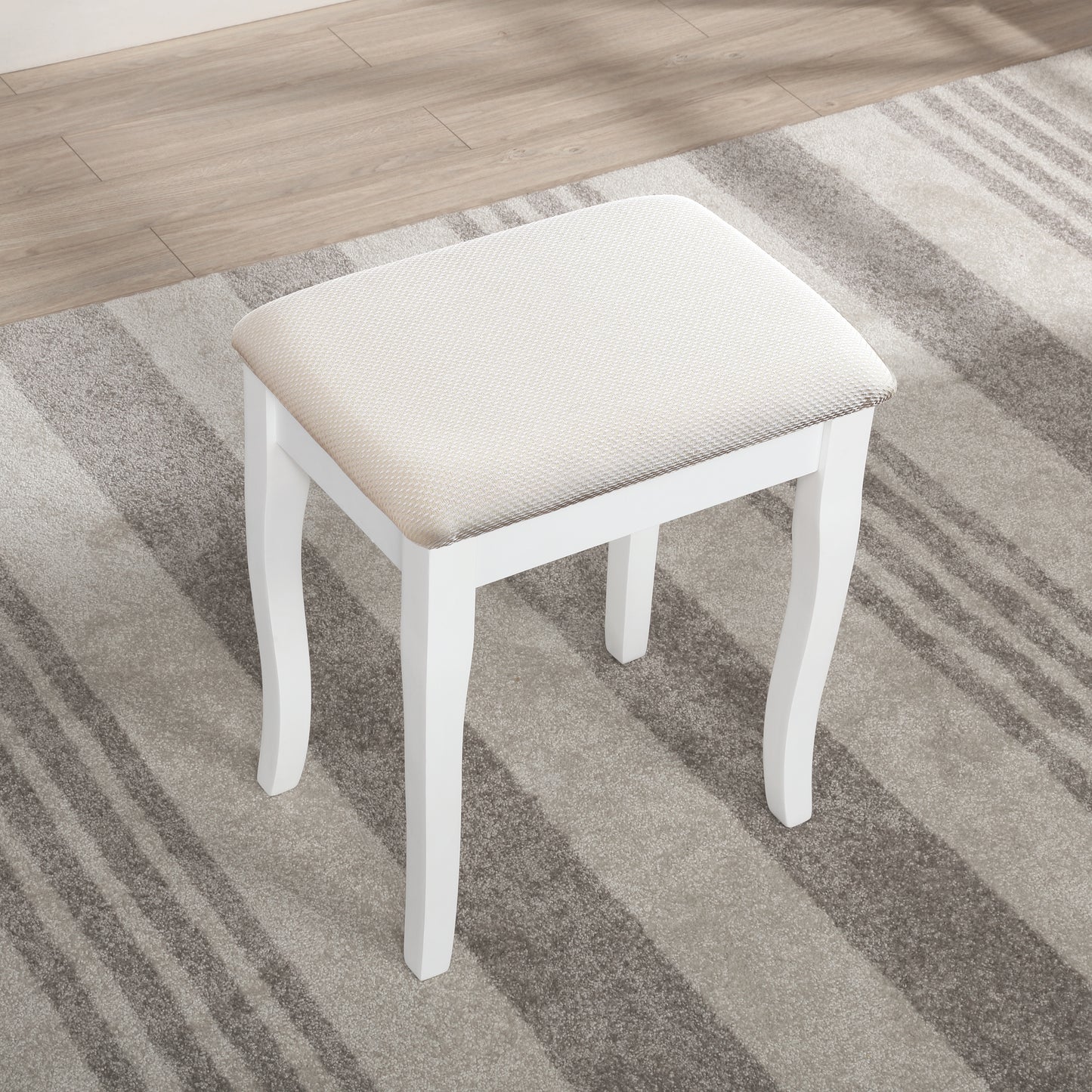 Roundhill Furniture Sanlo Wooden Vanity, Make Up Table and Stool Set, White
