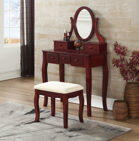 Roundhill Furniture Ashley Wood Make-Up Vanity Table and Stool Set, Cherry