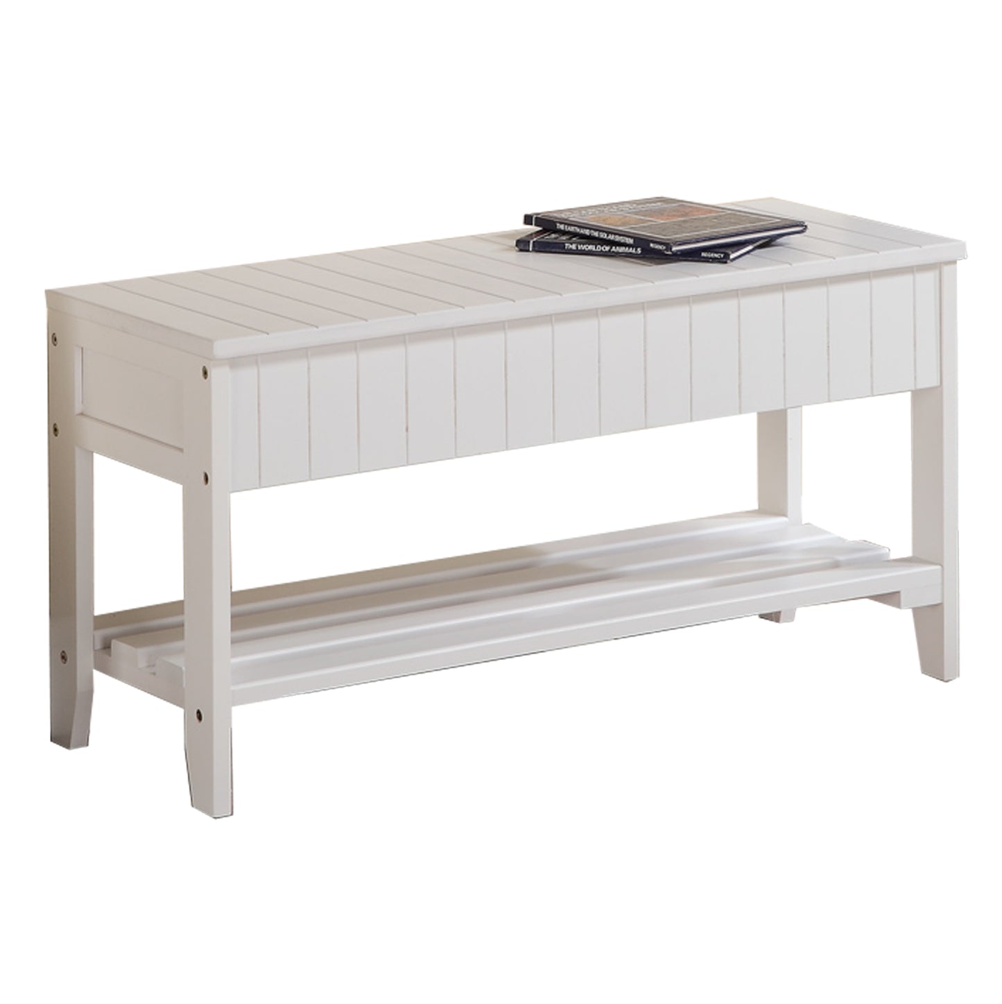 Roundhill Quality Solid Wood Shoe Bench with Storage, White