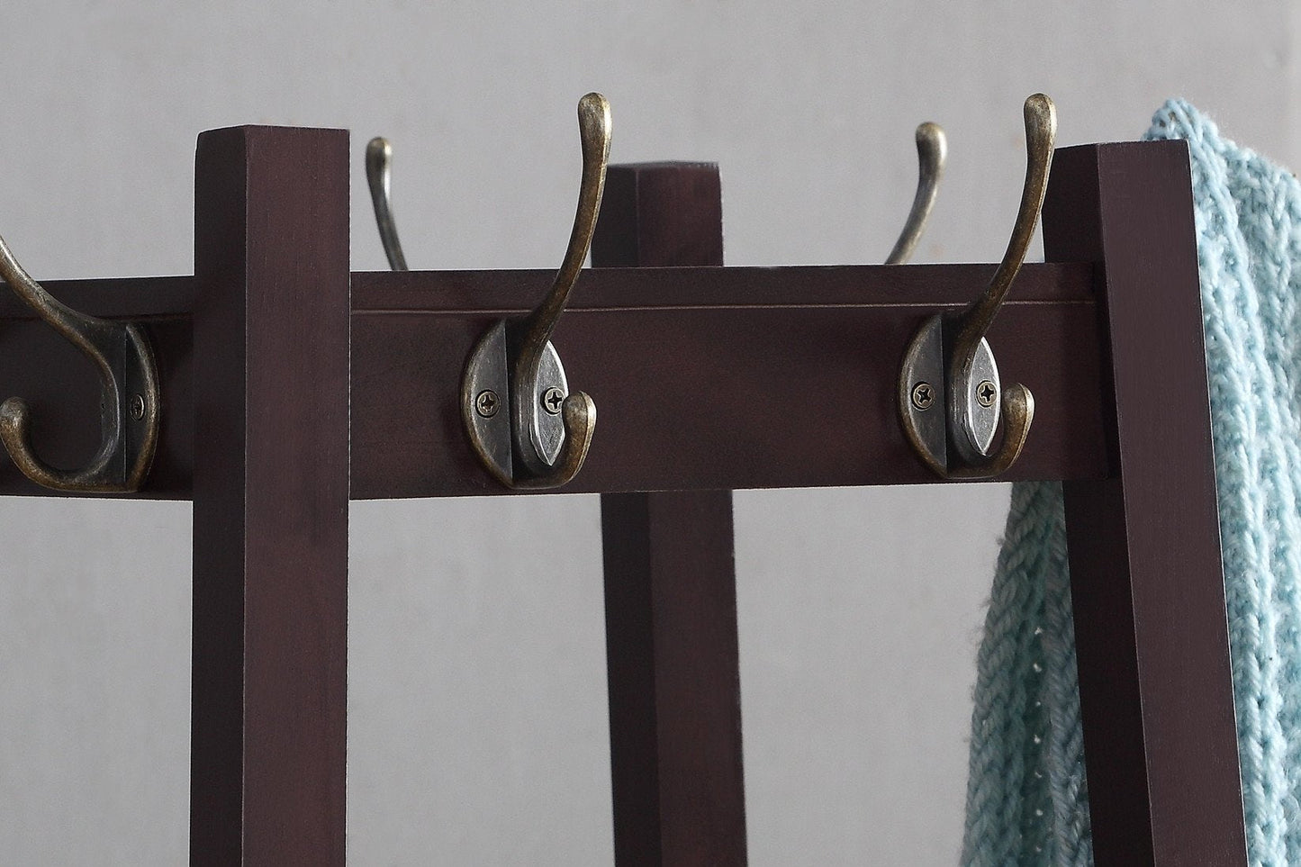 Roundhill Furniture Vassen Coat Rack w/ 3-Tier Storage Shelves - Espresso Finish