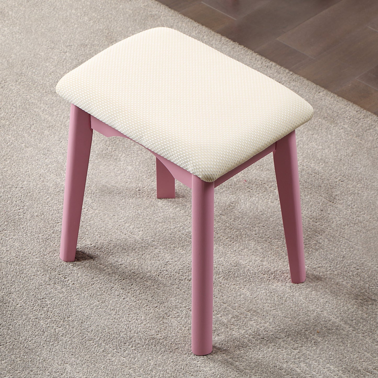 Roundhill Furniture Maly Contemporary Wood Vanity and Stool Set, Pink