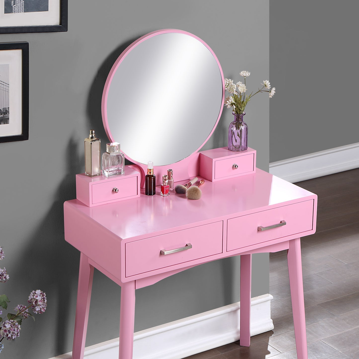 Roundhill Furniture Liannon Contemporary Wood Vanity and Stool Set