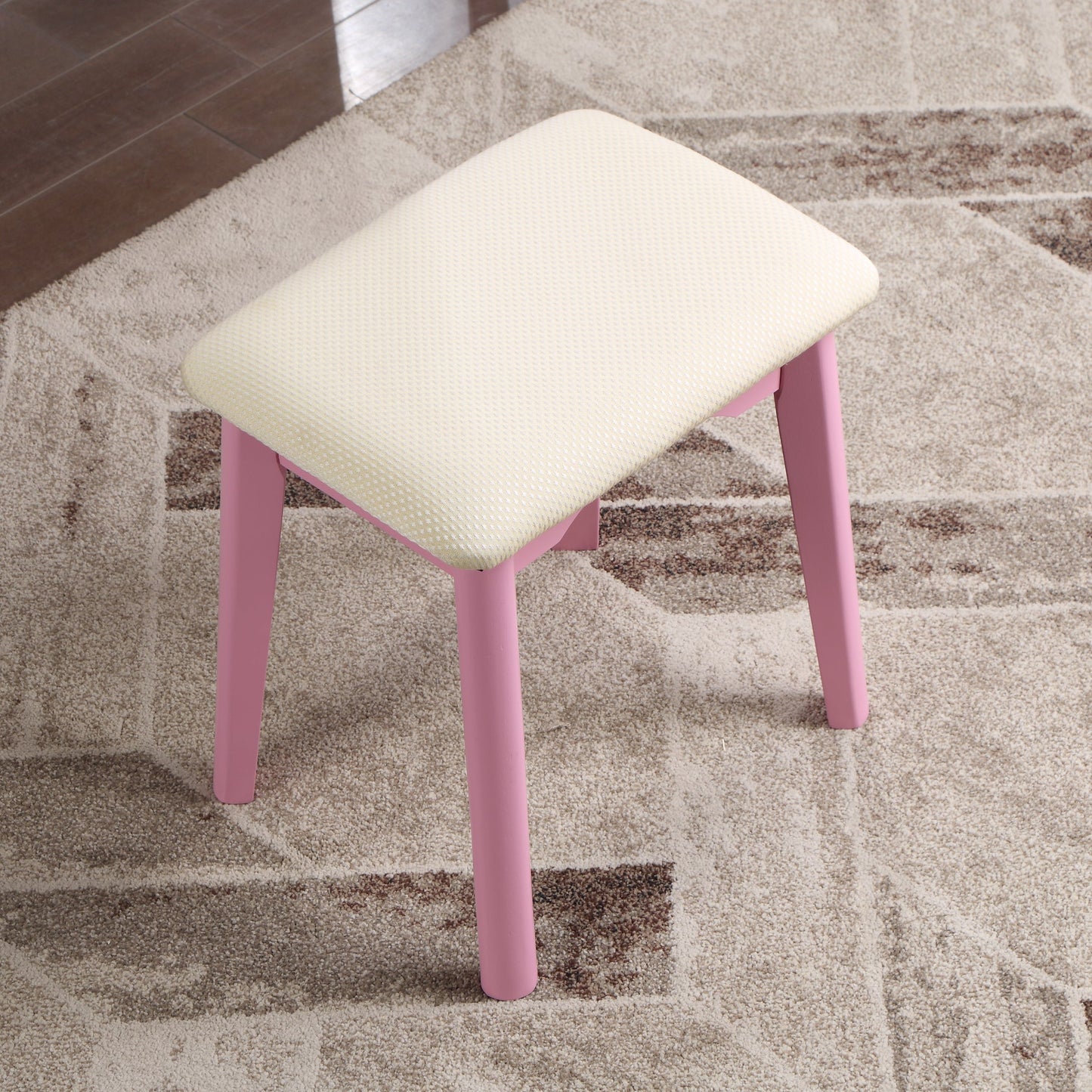 Roundhill Furniture Liannon Contemporary Wood Vanity and Stool Set, Pink