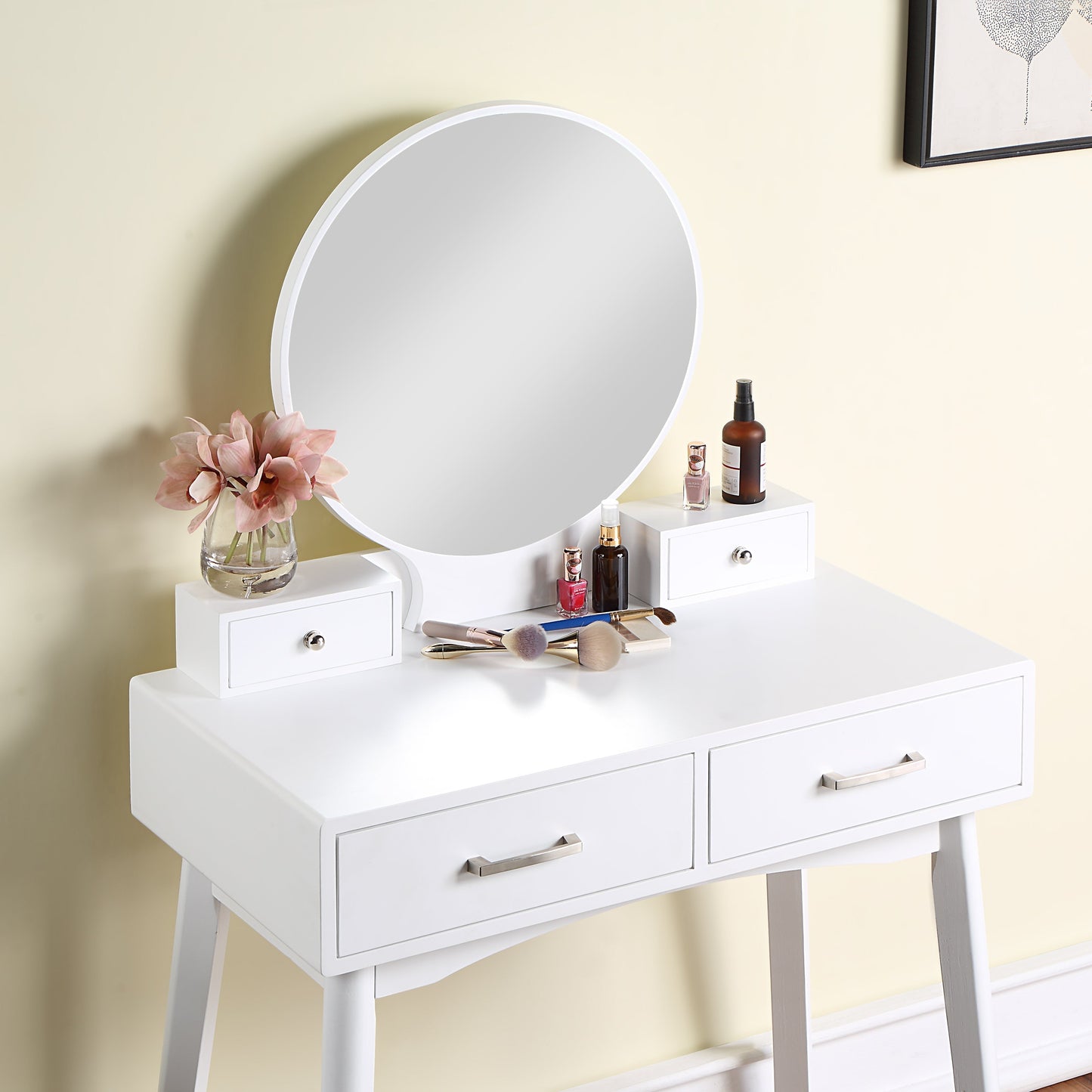 Roundhill Furniture Liannon Contemporary Wood Vanity and Stool Set, White