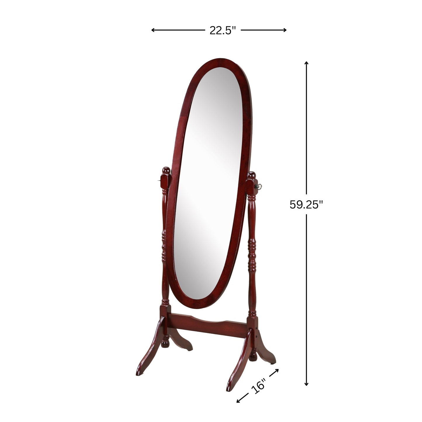 Traditional Style Wood Cheval Floor Mirror in Cherry finish