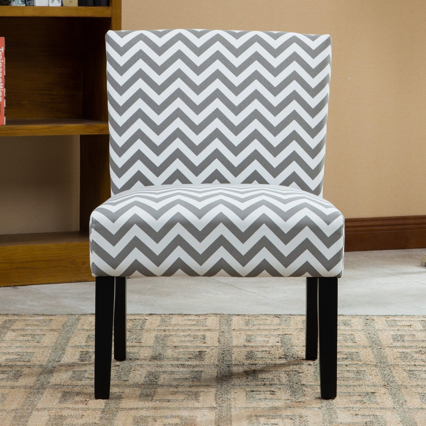Botticelli Grey Wave Print Fabric Armless Contemporary Accent Chair