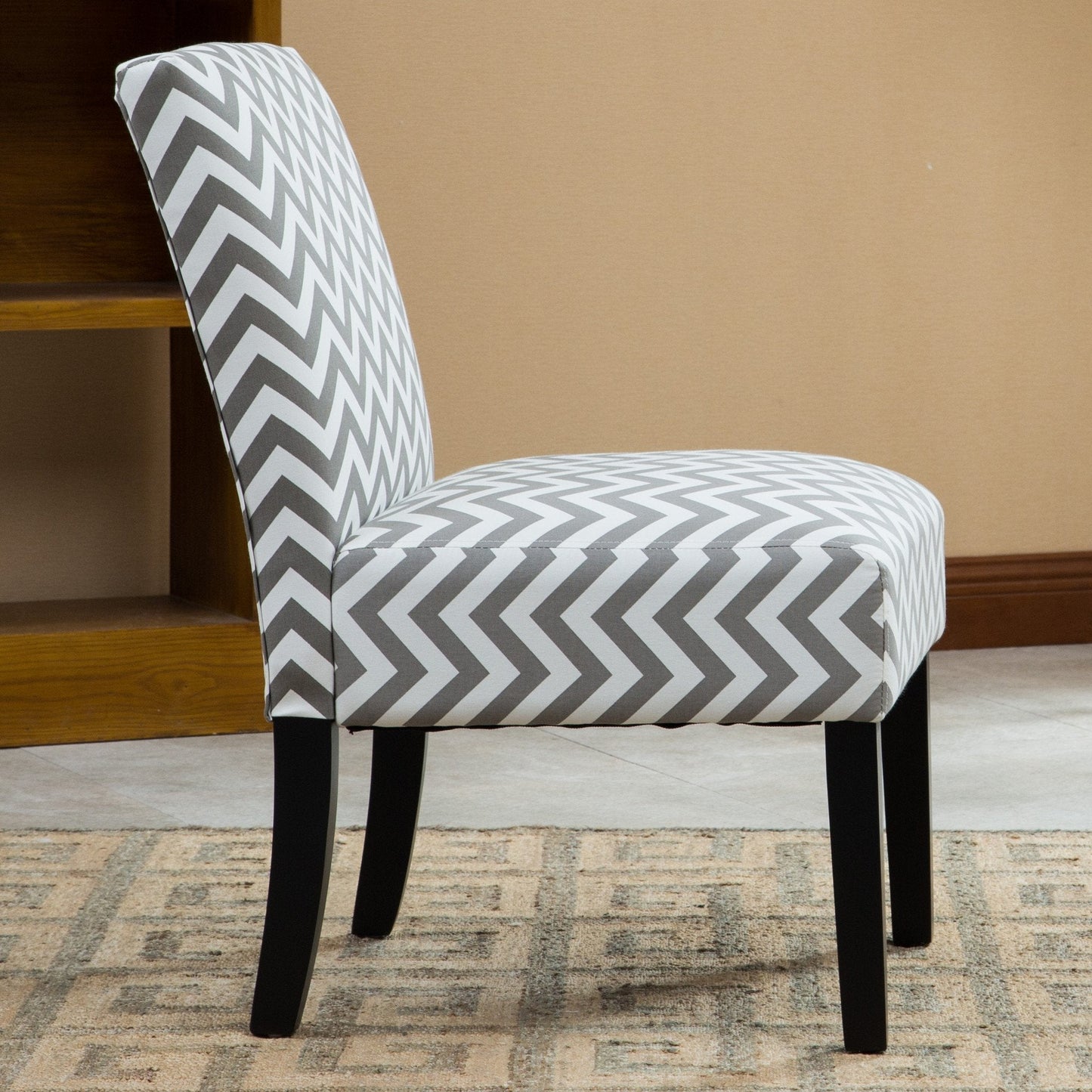 Botticelli Grey Wave Print Fabric Armless Contemporary Accent Chair