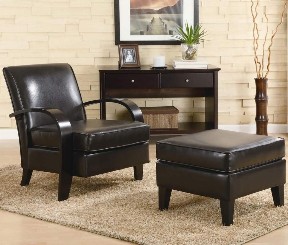 Brown Bonded Leather Chair with Wood Arms