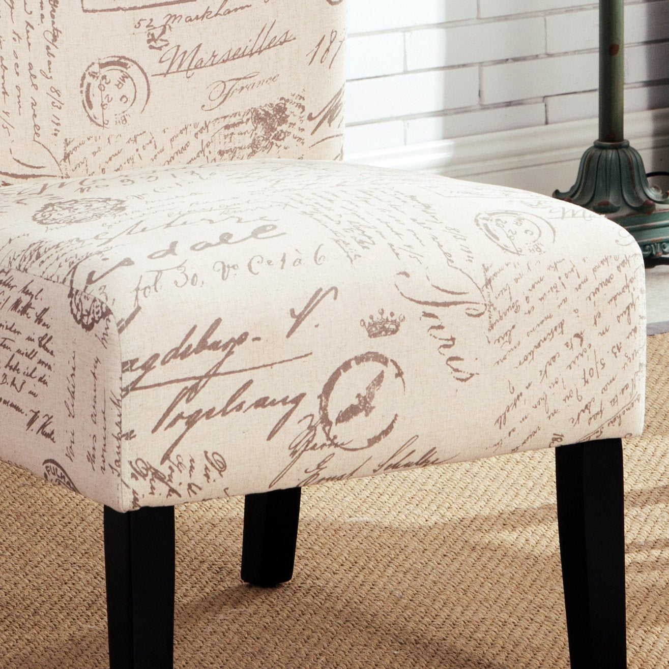 Roundhill Furniture Capa Fabric Armless Contemporary Accent Chair, English Letter Print