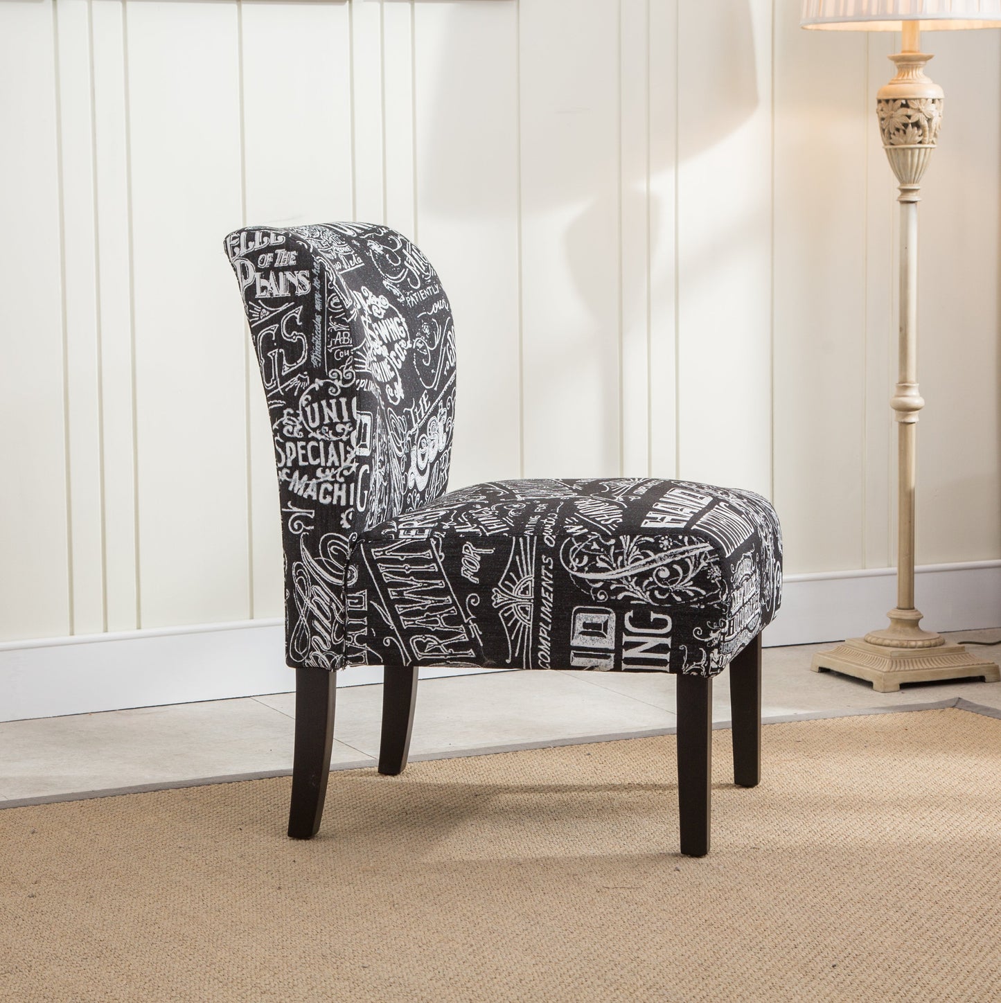 Roundhill Furniture Capa Fabric Armless Contemporary Accent Chair, Chalkboard Shadow Print