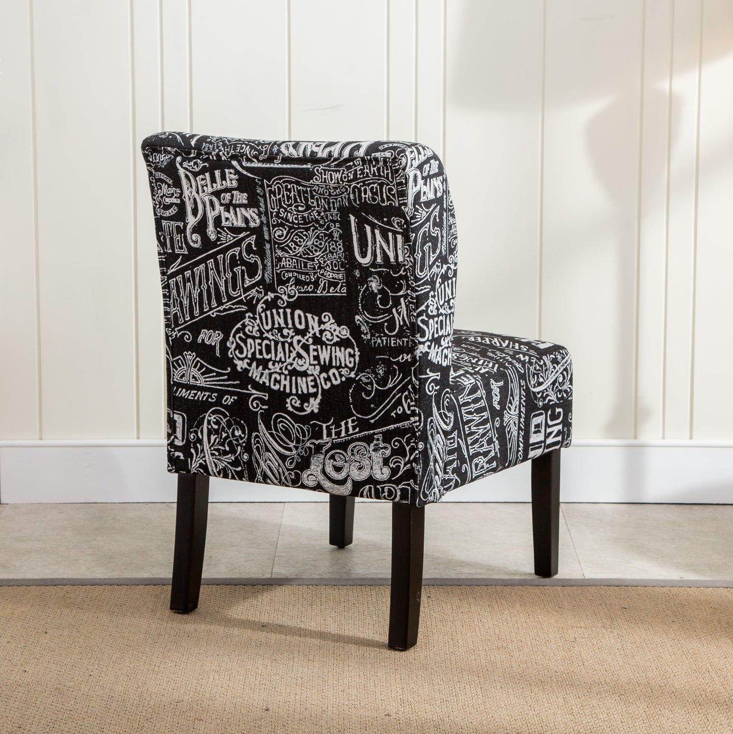 Roundhill Furniture Capa Fabric Armless Contemporary Accent Chair, Chalkboard Shadow Print