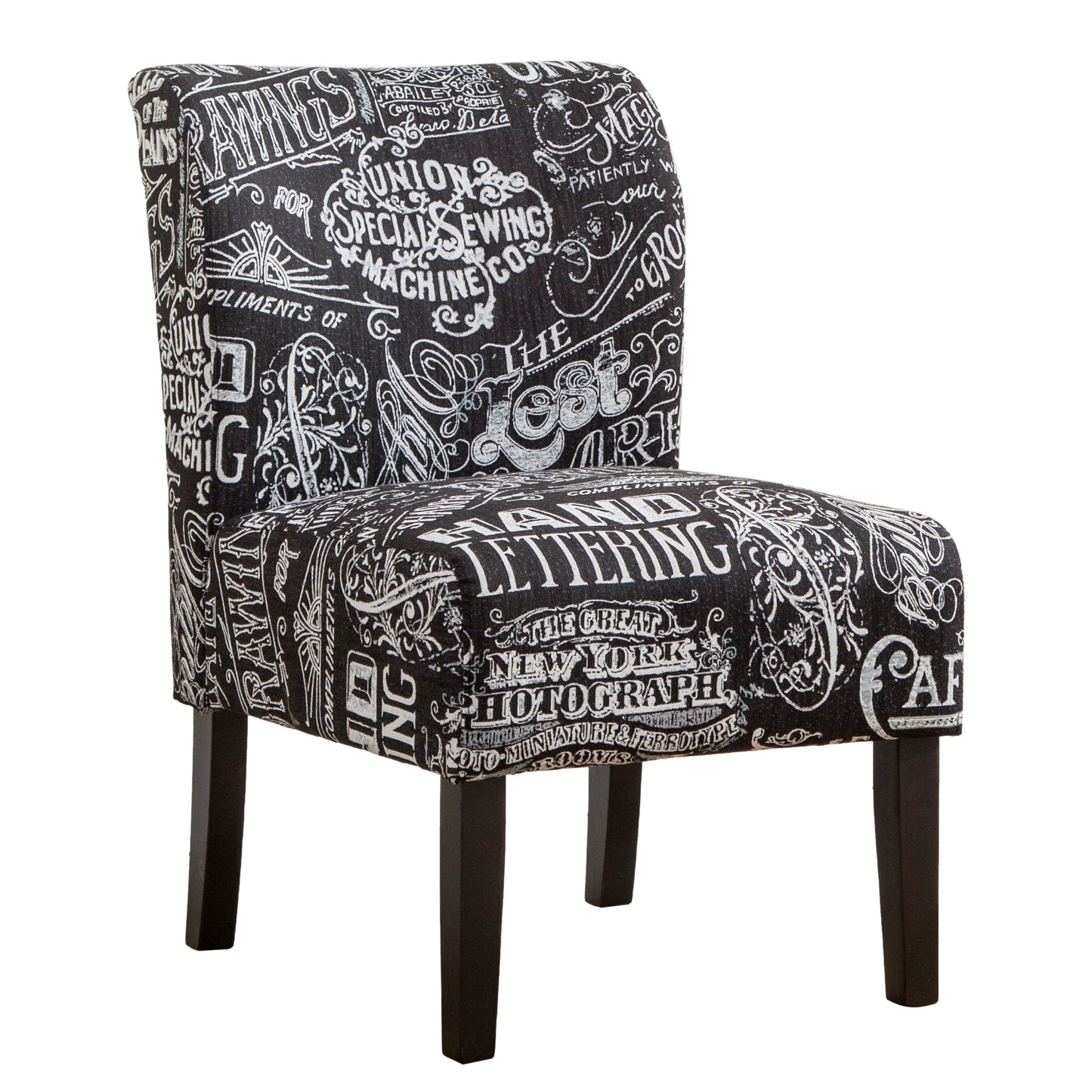 Roundhill Furniture Capa Fabric Armless Contemporary Accent Chair, Chalkboard Shadow Print
