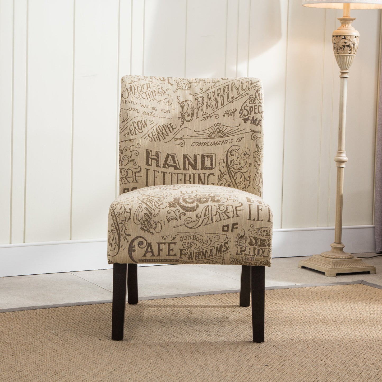 Roundhill Furniture Capa Fabric Armless Contemporary Accent Chair, Chalkboard Light Print