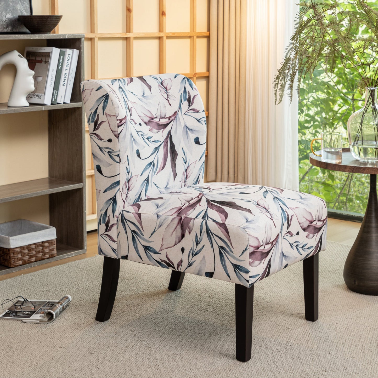 Roundhill Furniture Capa Fabric Armless Contemporary Accent Chair, Purple Floral