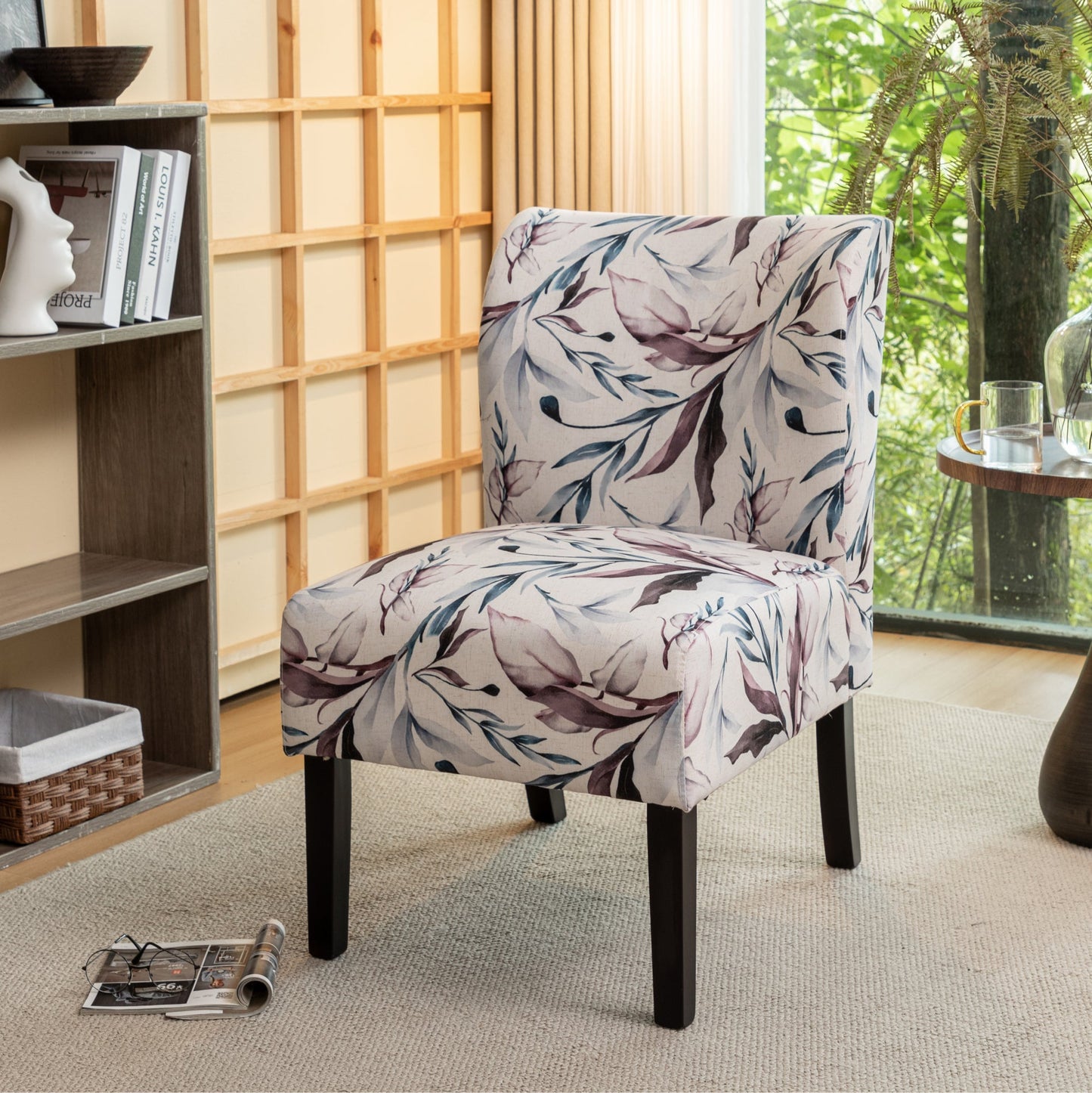 Roundhill Furniture Capa Fabric Armless Contemporary Accent Chair, Purple Floral