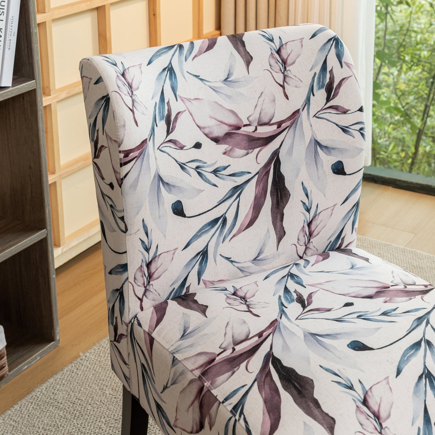 Roundhill Furniture Capa Fabric Armless Contemporary Accent Chair, Purple Floral