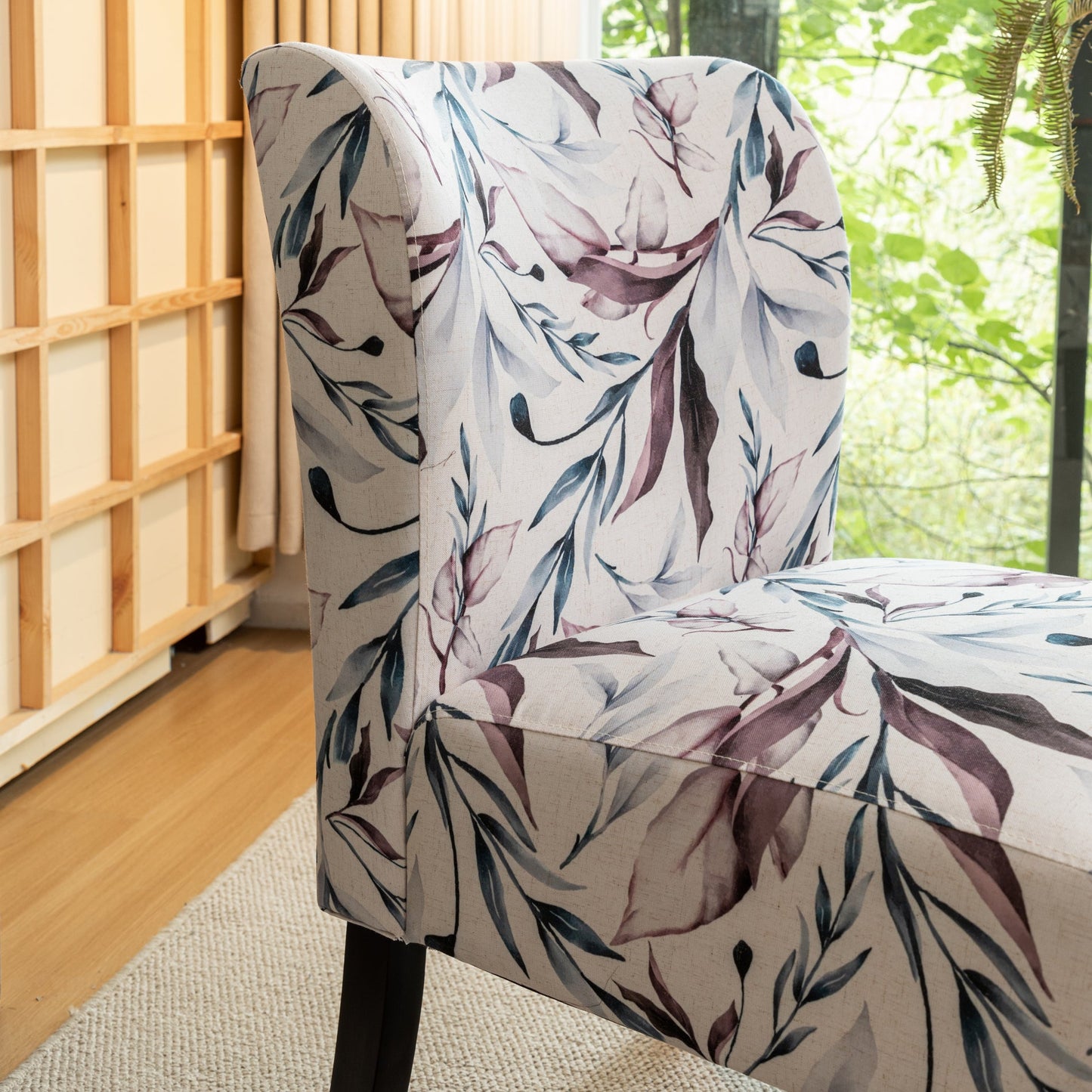 Capa Purple Floral Print Fabric Armless Contemporary Accent Chair