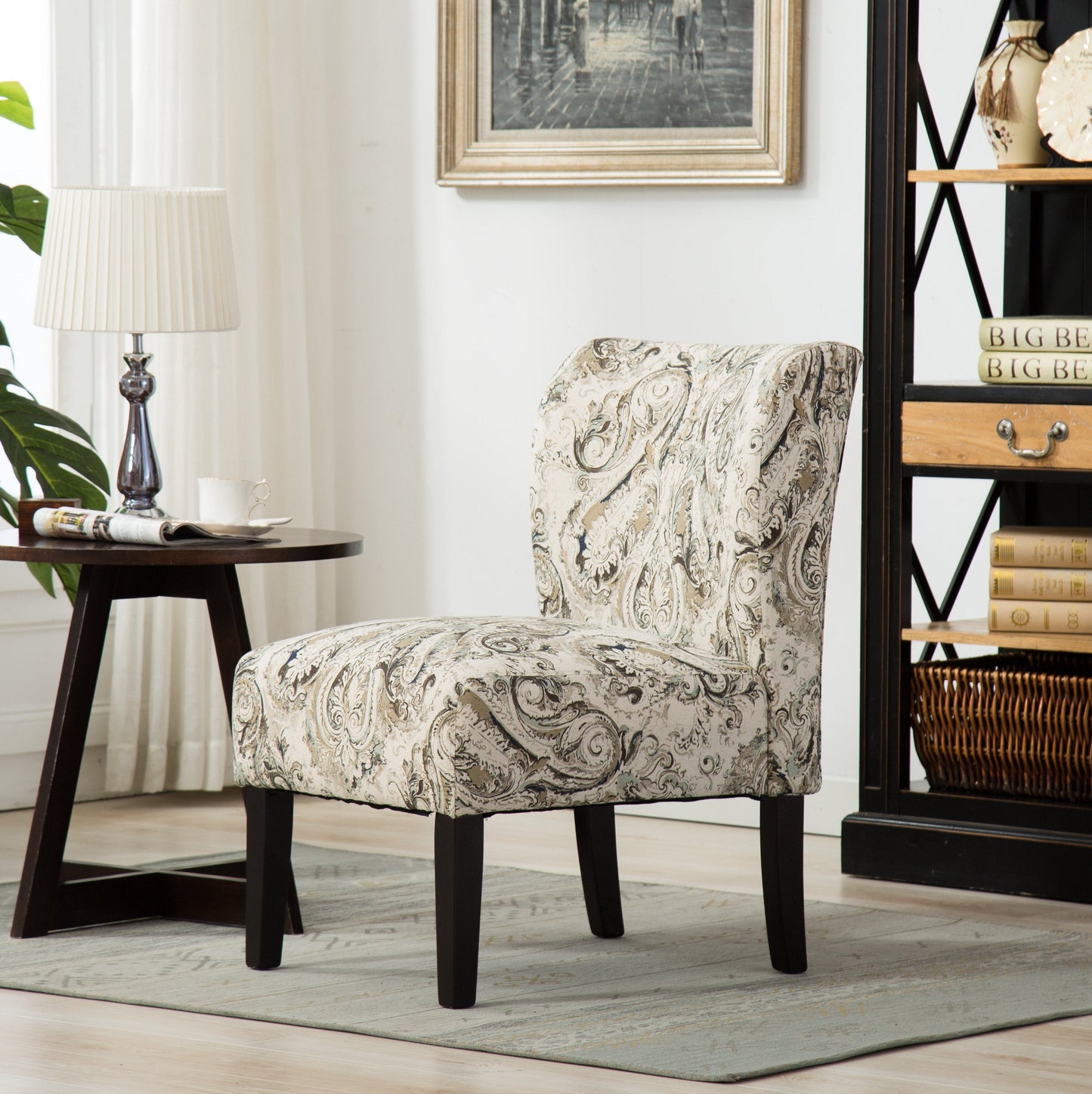 Capa Print Fabric Armless Contemporary Accent Chair, Paisley