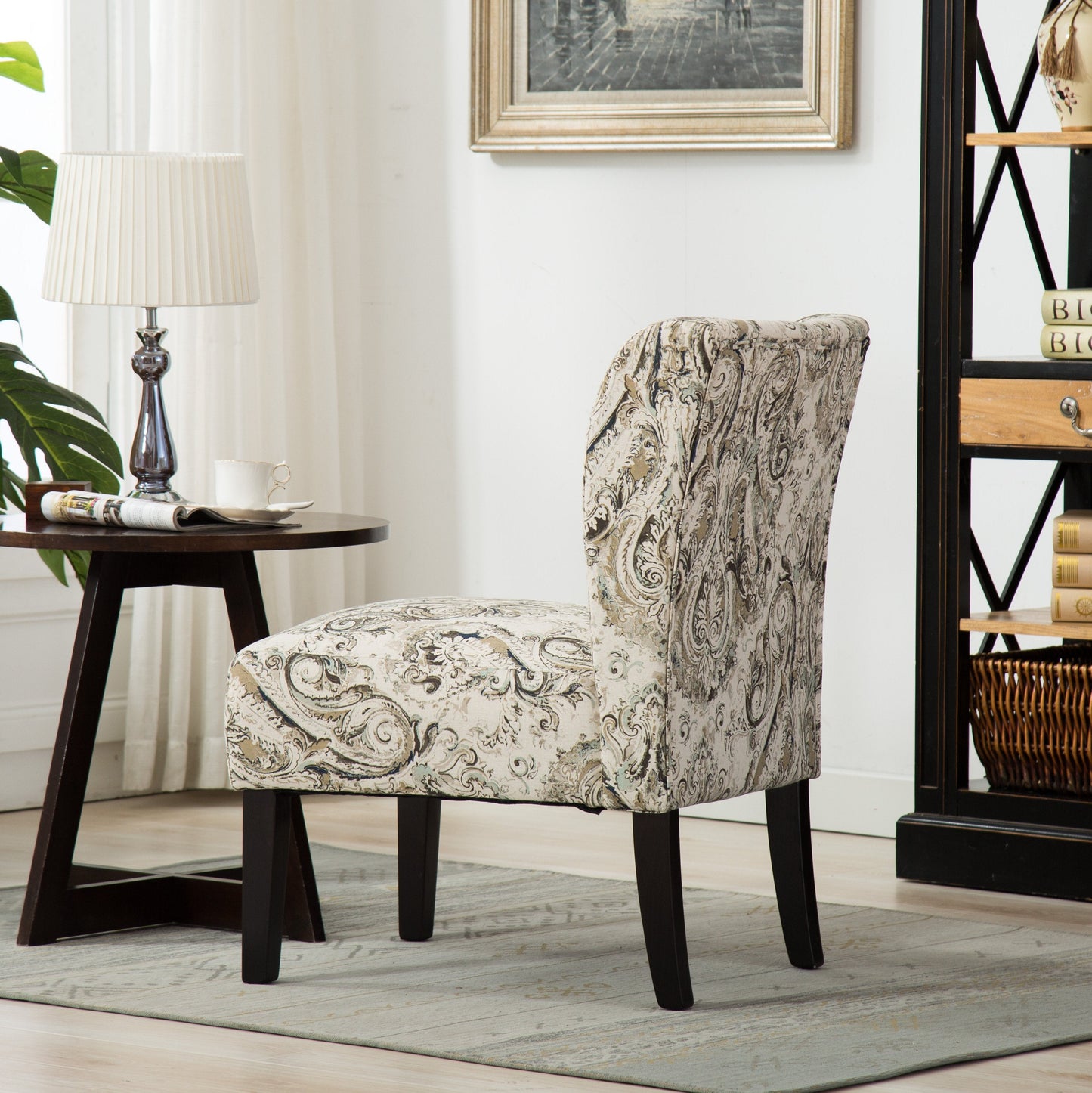 Capa Print Fabric Armless Contemporary Accent Chair, Paisley