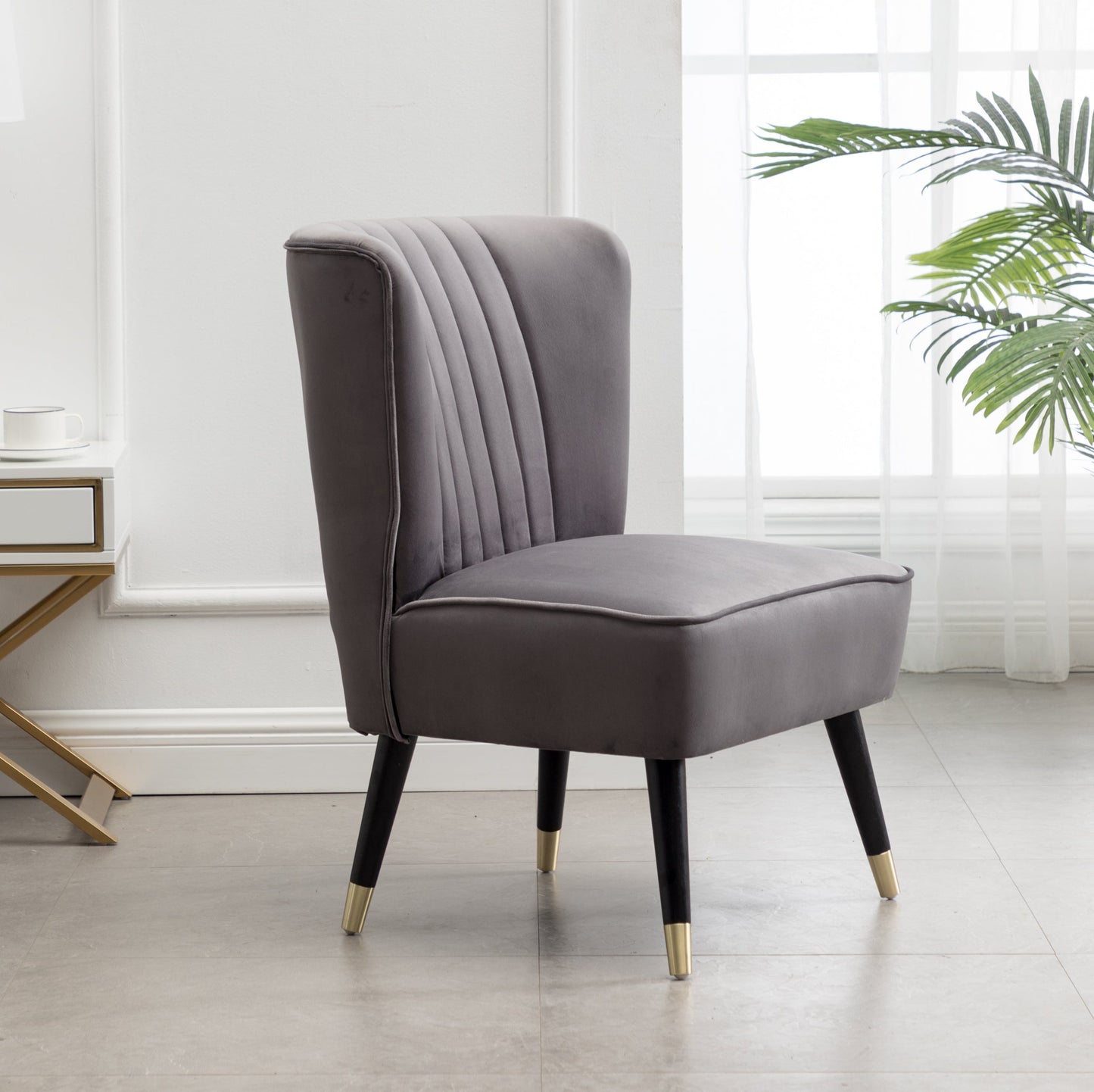 Roundhill Furniture Elon Contemporary Velvet Upholstered Accent Chair, Gray