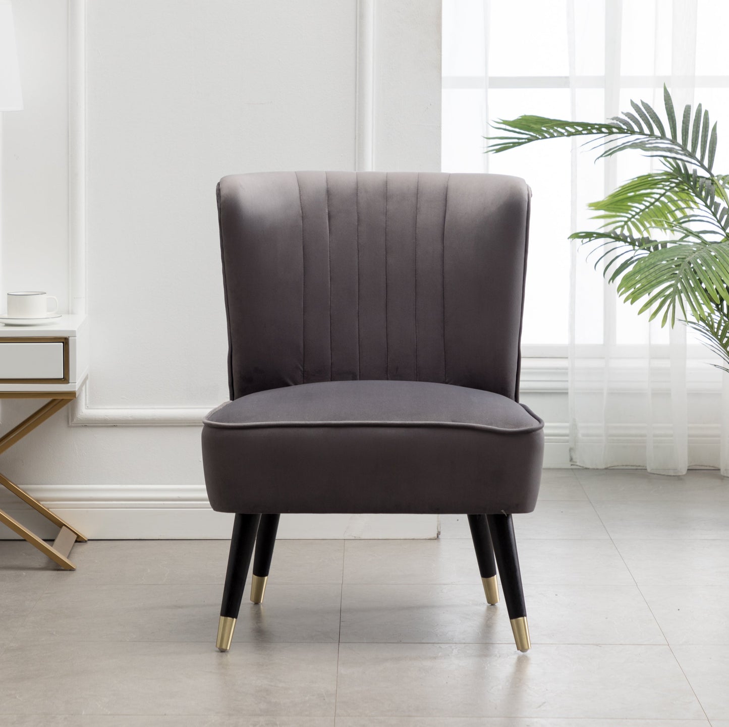 Roundhill Furniture Elon Contemporary Velvet Upholstered Accent Chair, Gray