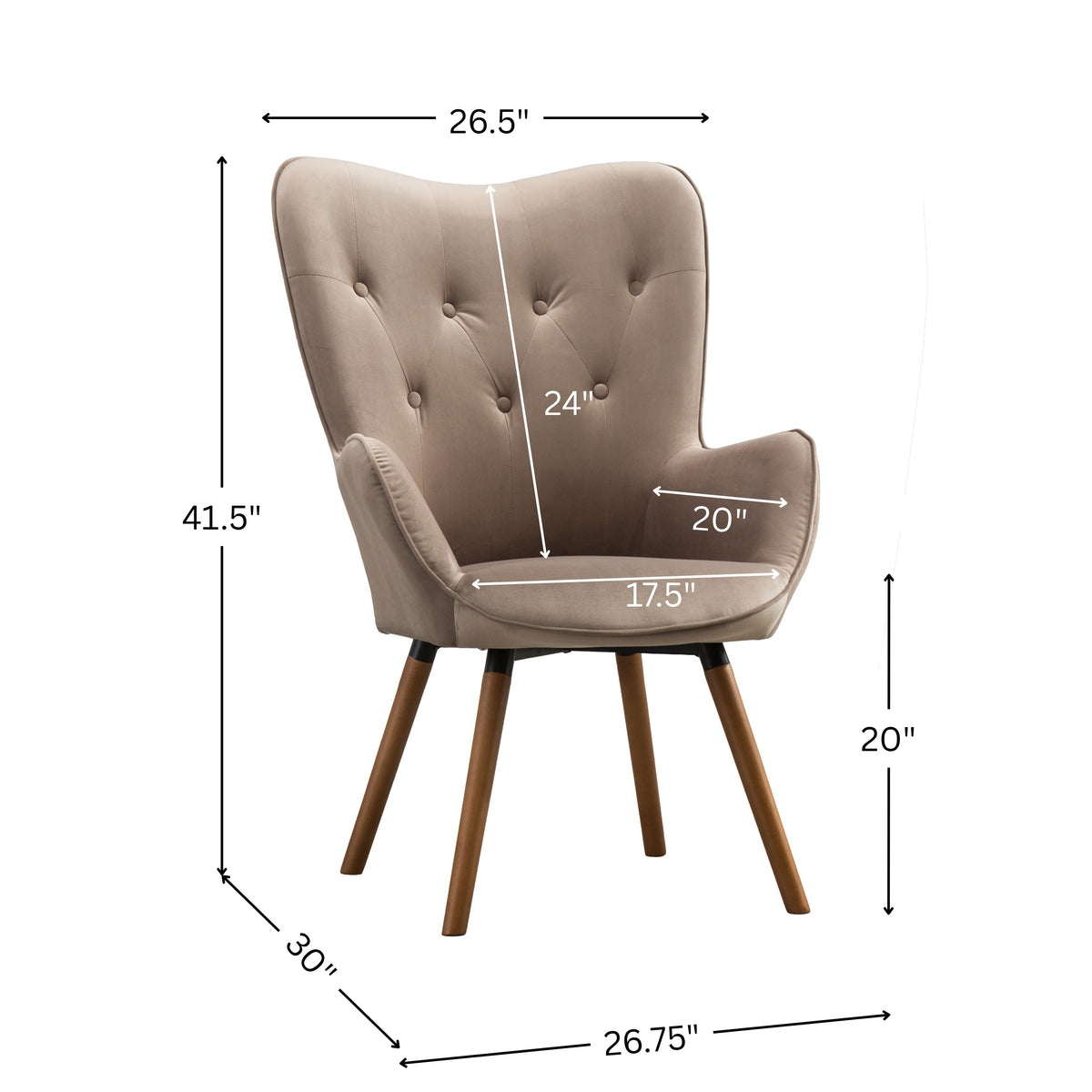 Doarnin Contemporary Silky Velvet Tufted Button Back Accent Chair, Taupe