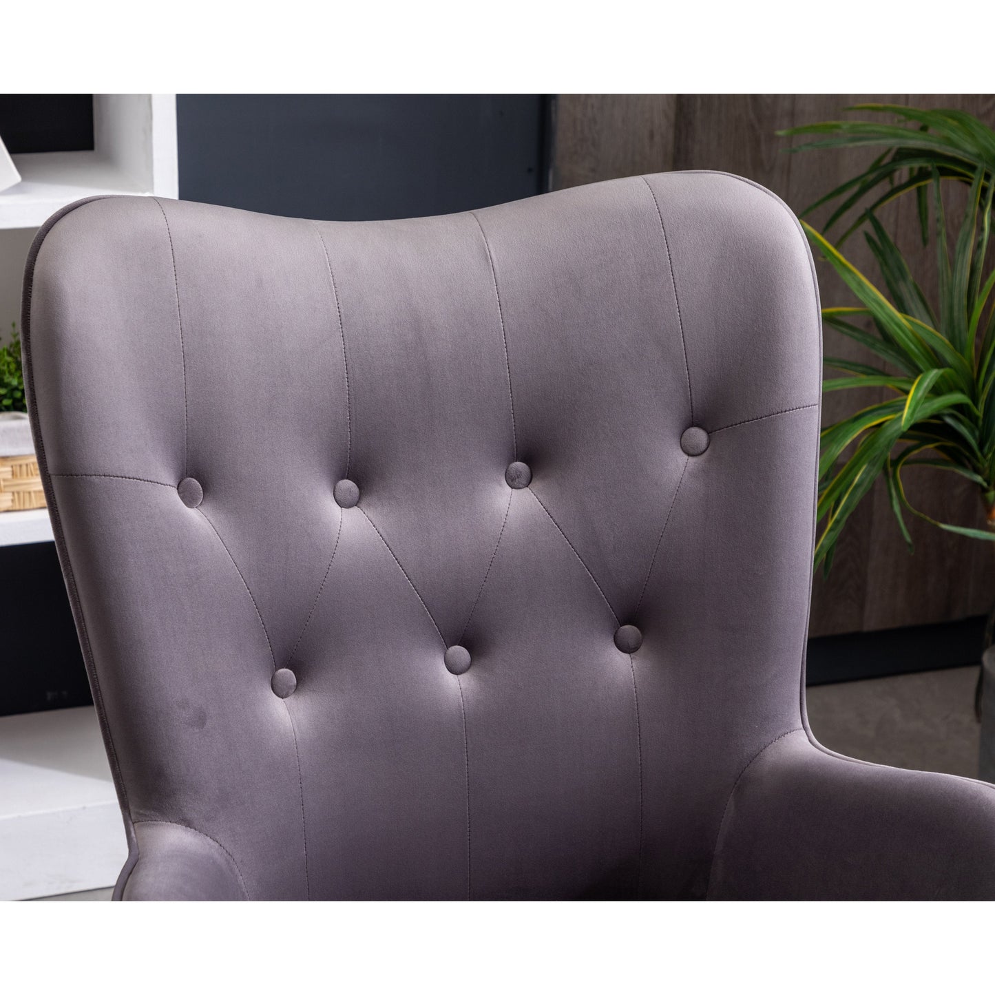 Doarnin Contemporary Silky Velvet Tufted Button Back Accent Chair, Gray