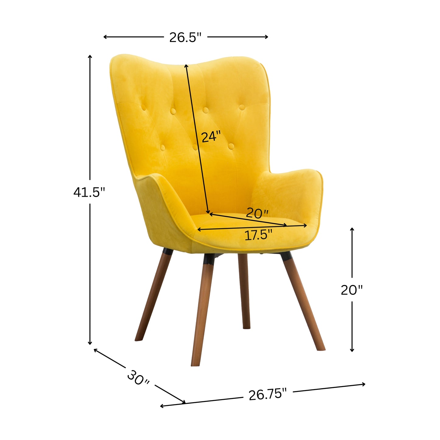 Doarnin Contemporary Silky Velvet Tufted Button Back Accent Chair, Yellow