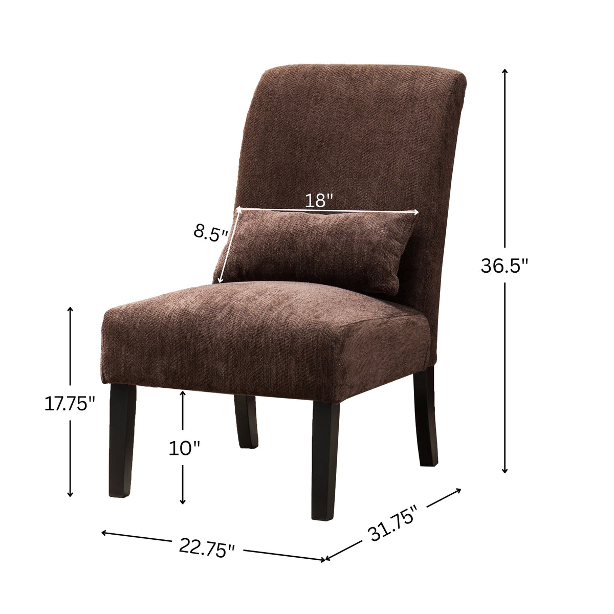 Pisano Chocolate chenille Fabric Armless Contemporary Accent Chair with Pillow