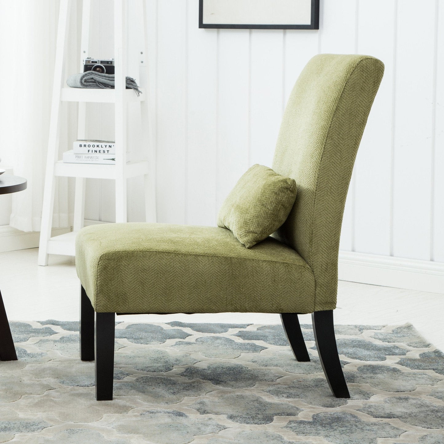 Roundhill Furniture Pisano chenille Fabric Armless Contemporary Accent Chair with Matching Kidney Pillow, Spring Green