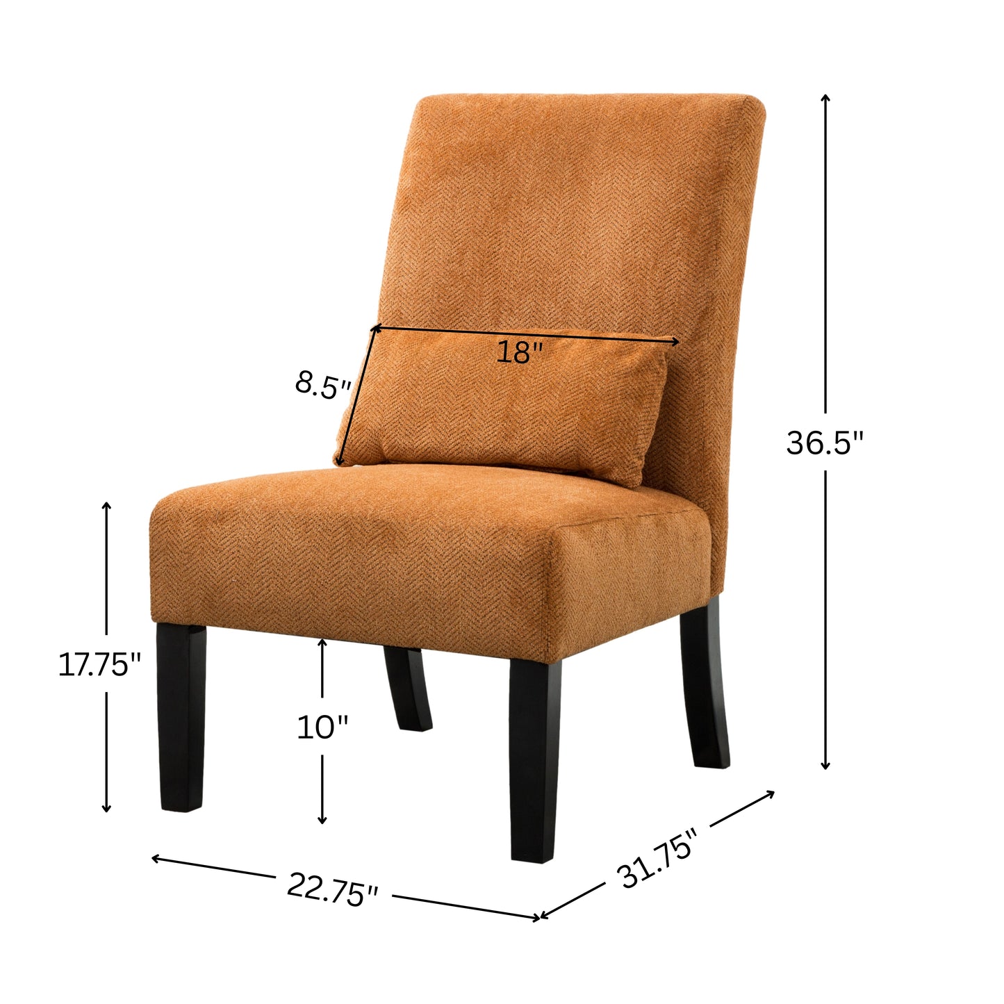 Pisano Orange chenille Fabric Armless Contemporary Accent Chair with Pillow