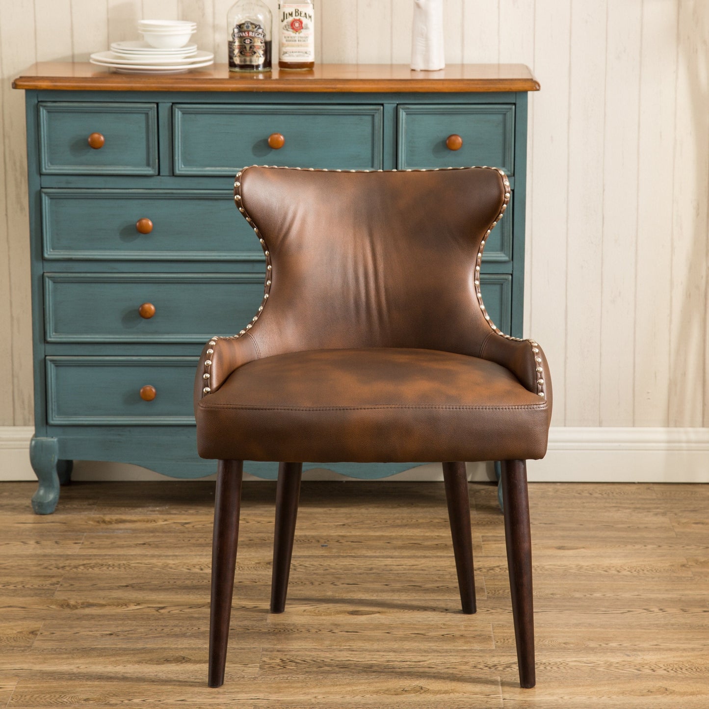 Roundhill Furniture Viking Tufted Button Back barrel chair with Nailhead, Brown