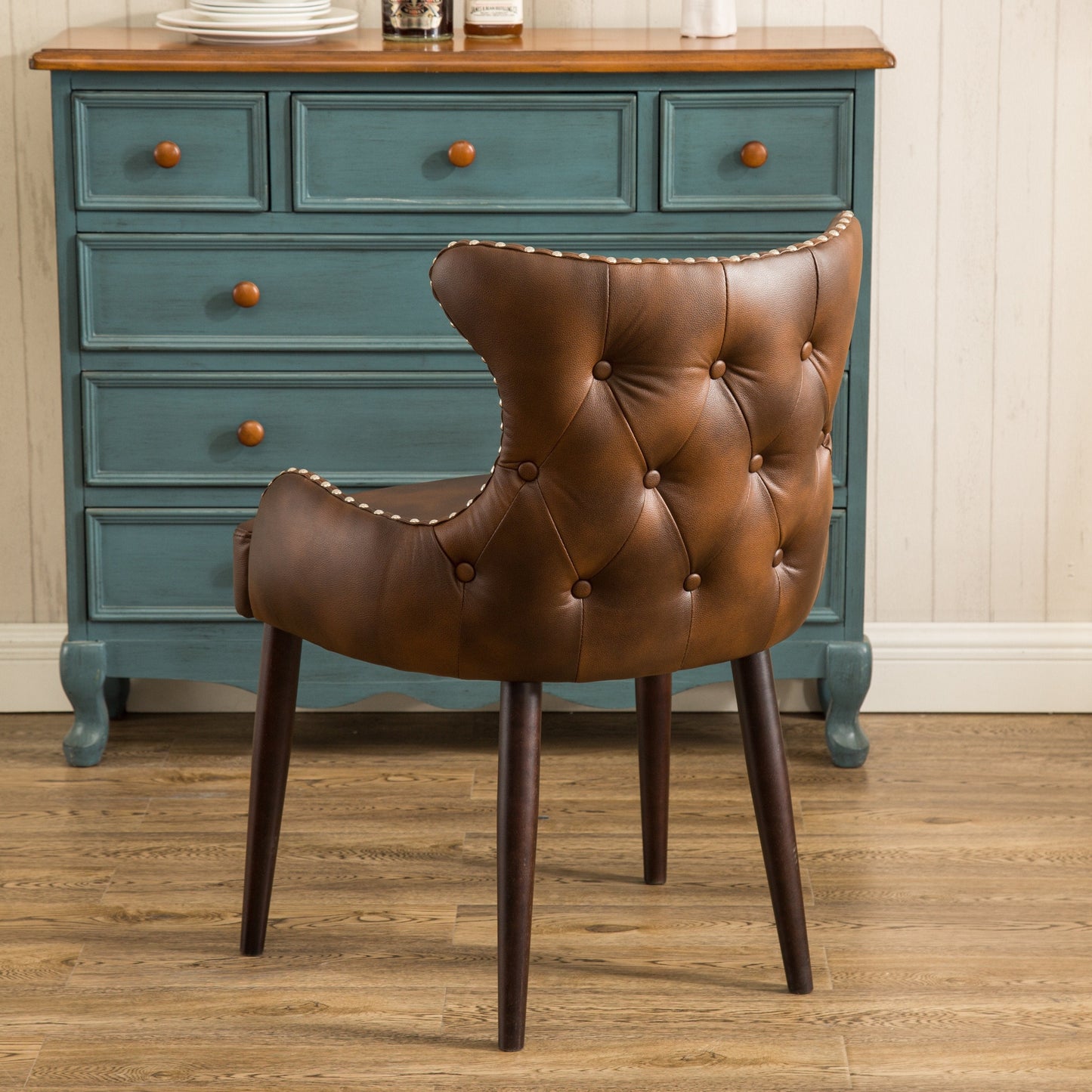 Roundhill Furniture Viking Tufted Button Back barrel chair with Nailhead, Brown