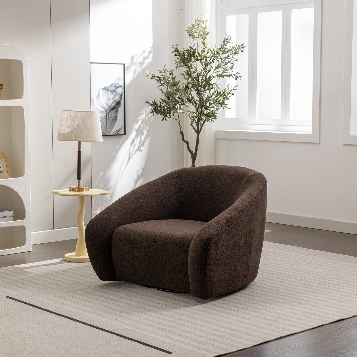 Roundhill Furniture Luzern Modern Boucle Upholstered Accent Chair, 360° Swivel