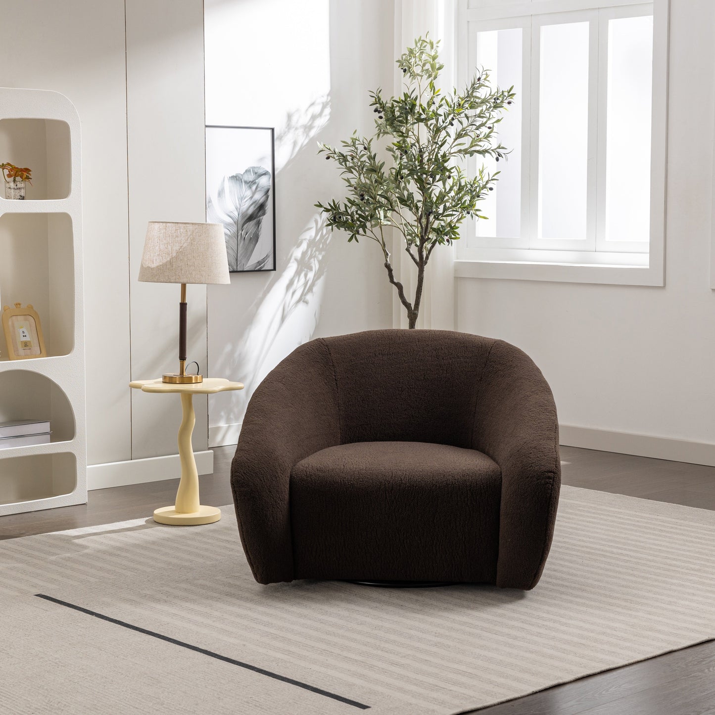Roundhill Furniture Luzern Modern Boucle Upholstered Accent Chair, 360° Swivel