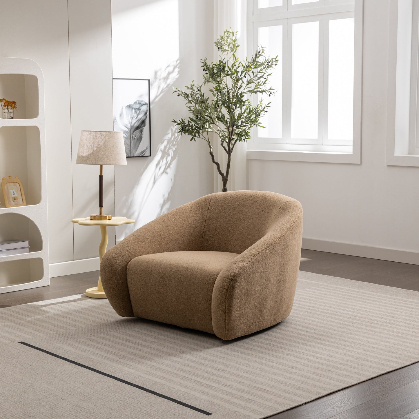 Roundhill Furniture Luzern Modern Boucle Upholstered Accent Chair, 360° Swivel