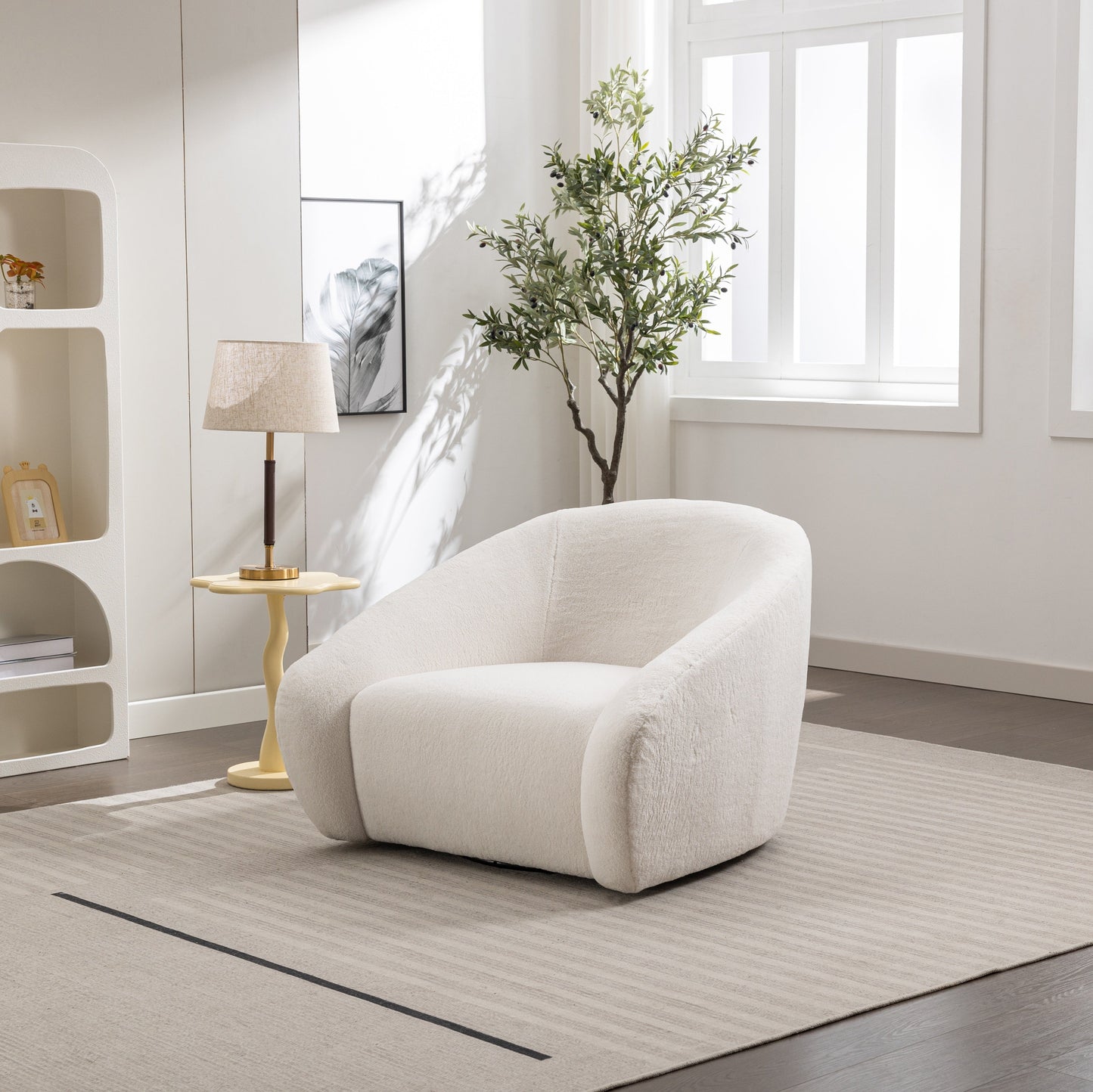 Roundhill Furniture Luzern Modern Boucle Upholstered Accent Chair, 360° Swivel