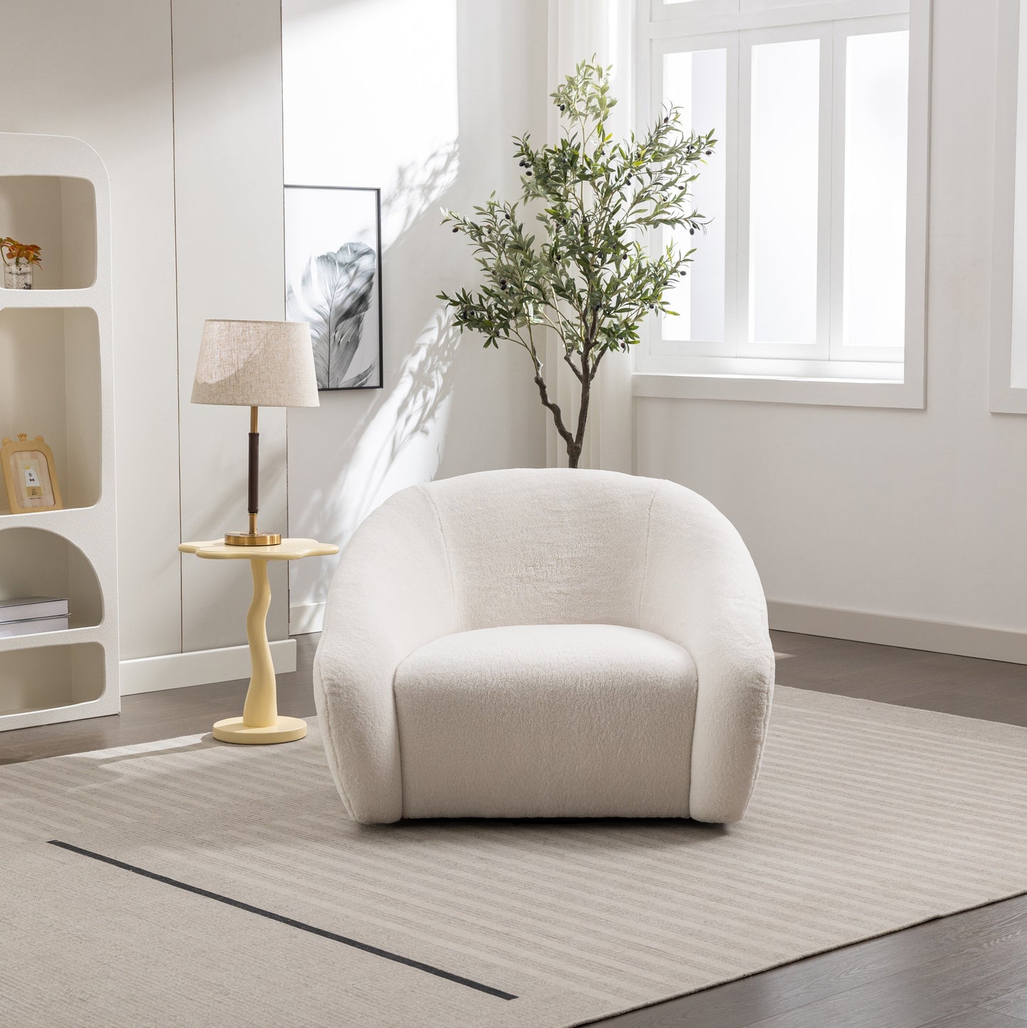 Roundhill Furniture Luzern Modern Boucle Upholstered Accent Chair, 360° Swivel