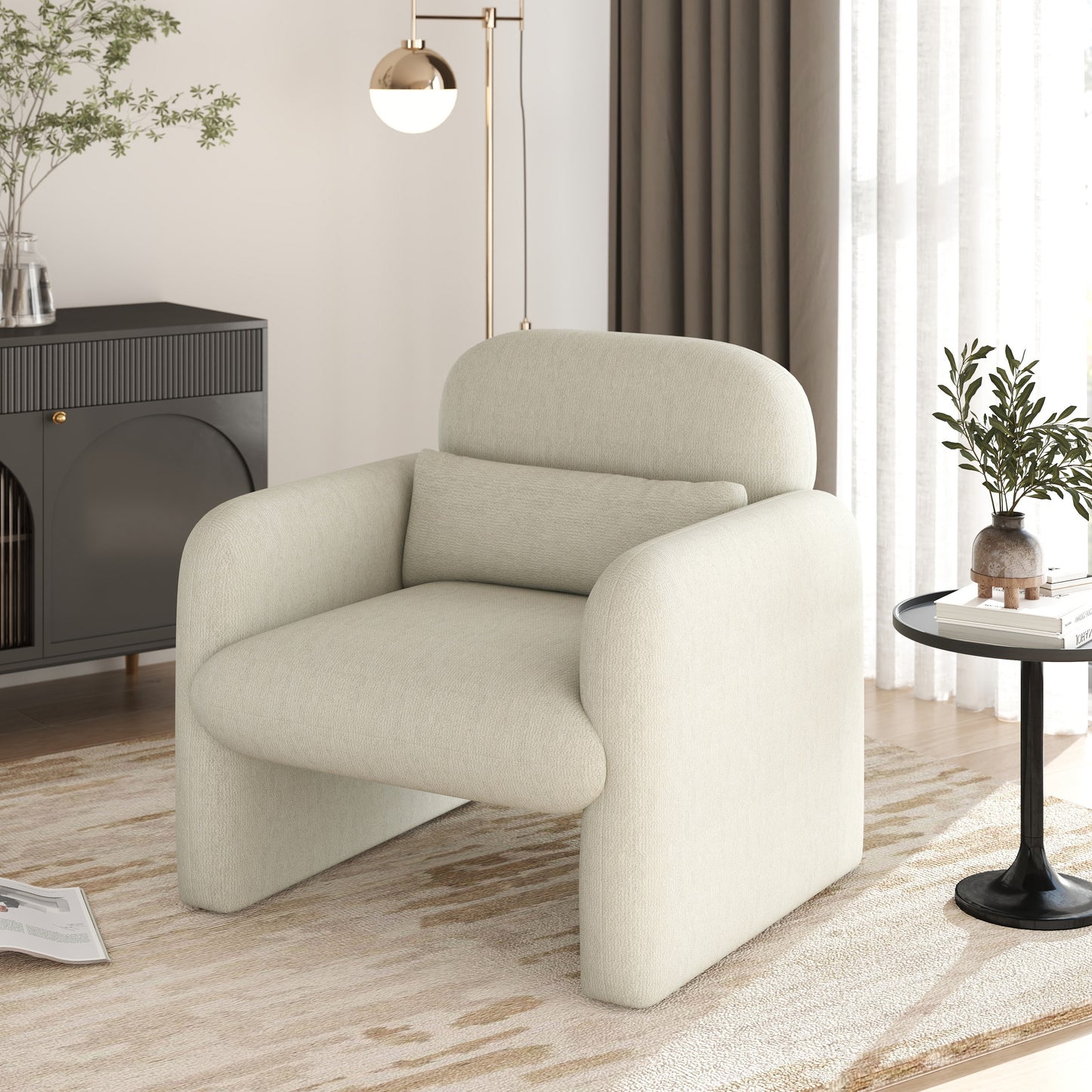 Roundhill Furniture Dylan Modern Upholstered Barrel Armchair, Cream White