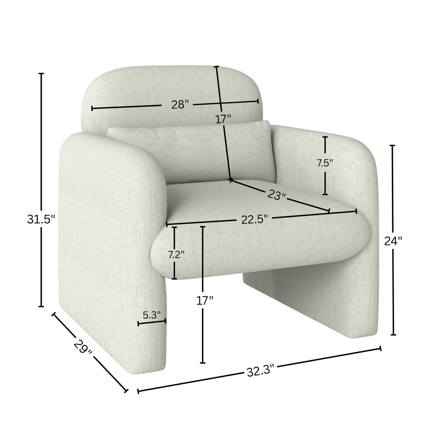 Roundhill Furniture Dylan Modern Upholstered Barrel Armchair, Cream White