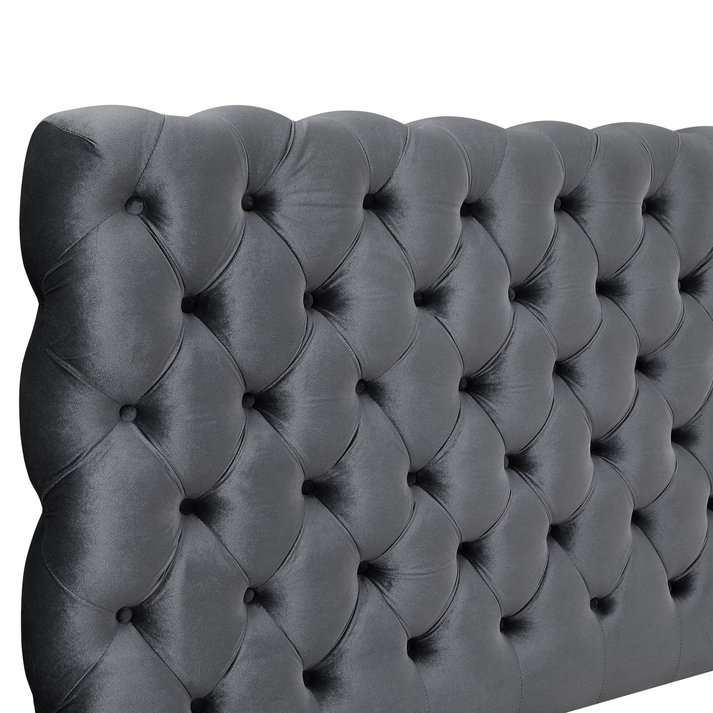 Roundhill Furniture Apoera Velvet Upholstered Button Tufted Bed, Gray