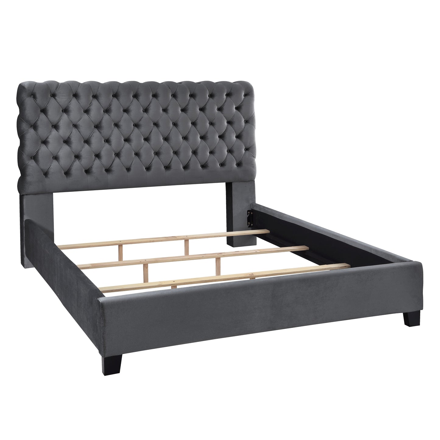 Roundhill Furniture Apoera Velvet Upholstered Button Tufted Bed, Gray
