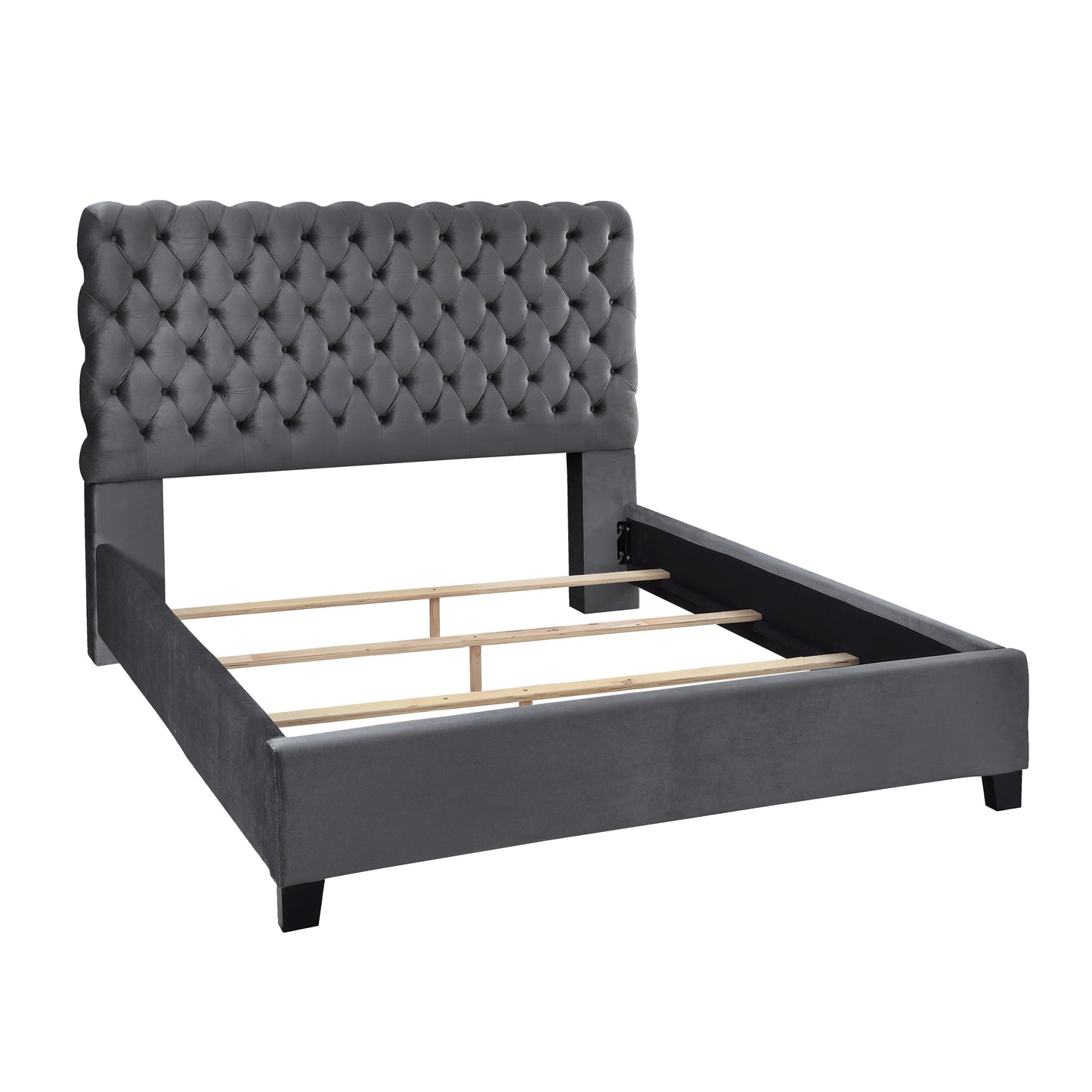 Roundhill Furniture Apoera Velvet Upholstered Button Tufted Bed, Gray