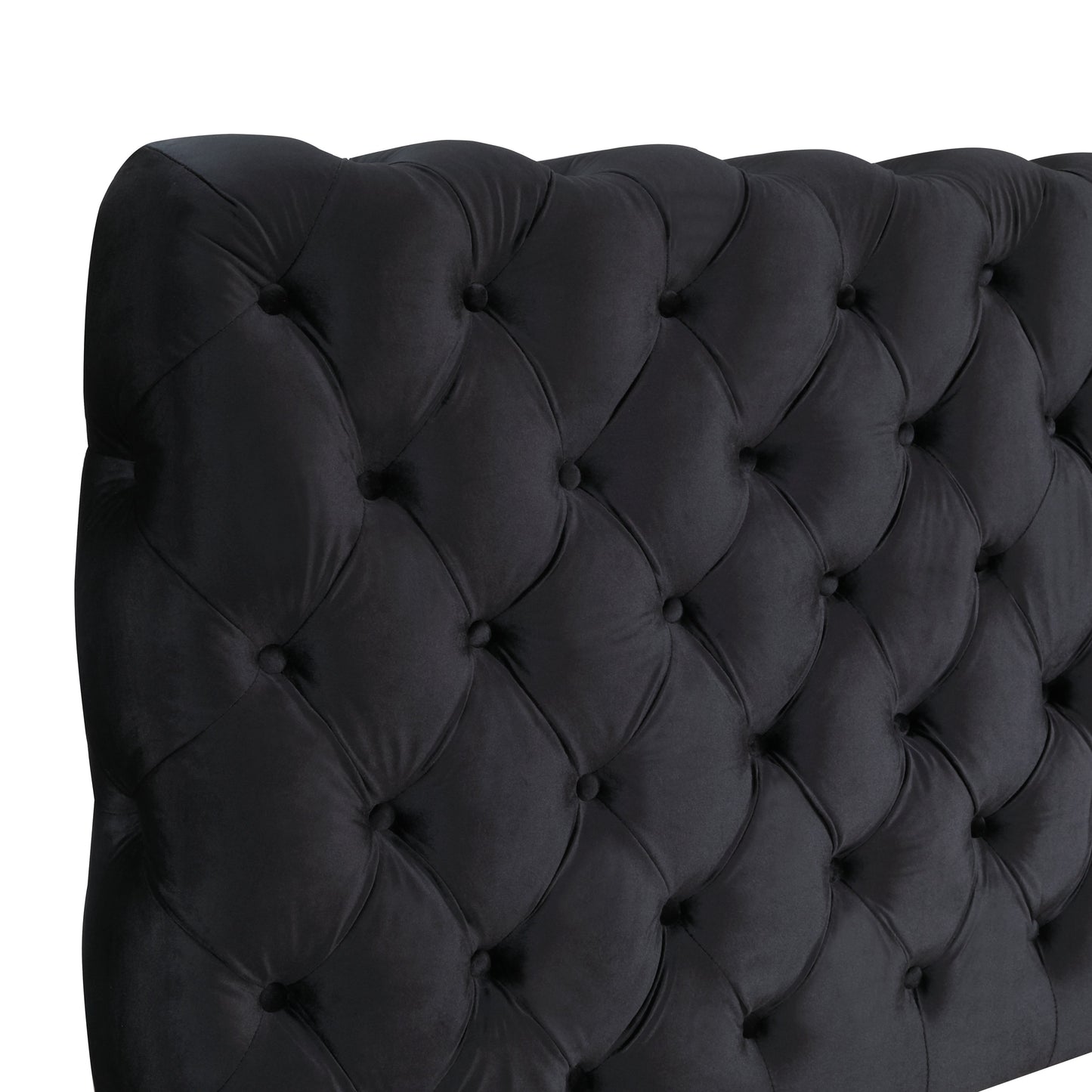 Roundhill Furniture Apoera Velvet Upholstered Button Tufted Bed, Black