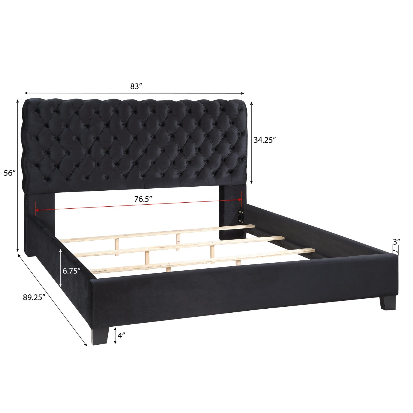 Roundhill Furniture Apoera Velvet Upholstered Button Tufted Bed, Black