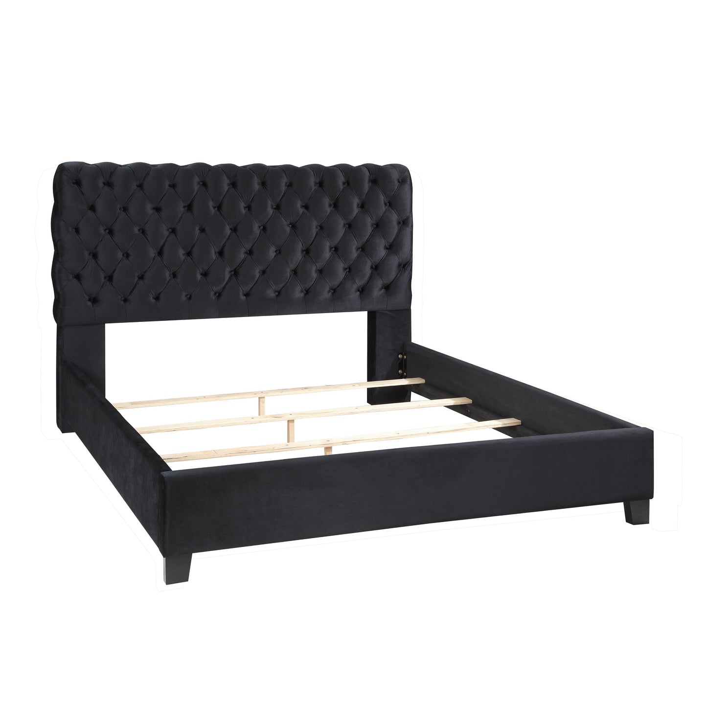 Roundhill Furniture Apoera Velvet Upholstered Button Tufted Bed, Black