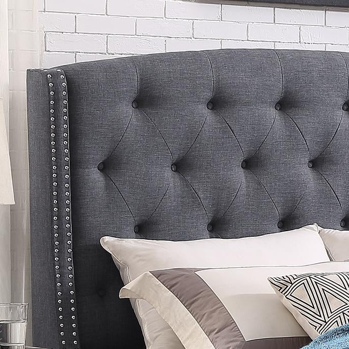 Roundhill Furniture Nantarre Fabric Button Tufted Wingback Upholstered Queen Bed with Nail Head Trim, Gray