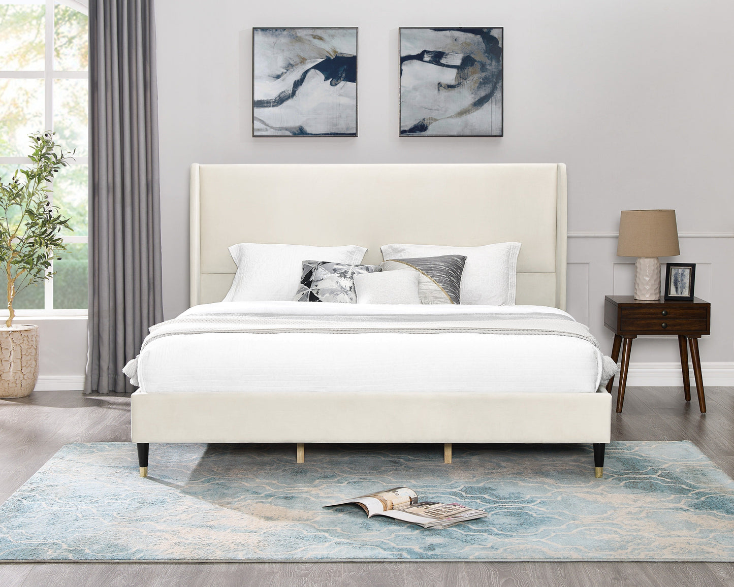 Roundhill Furniture Rozitta Upholstered Wingback Platform Bed