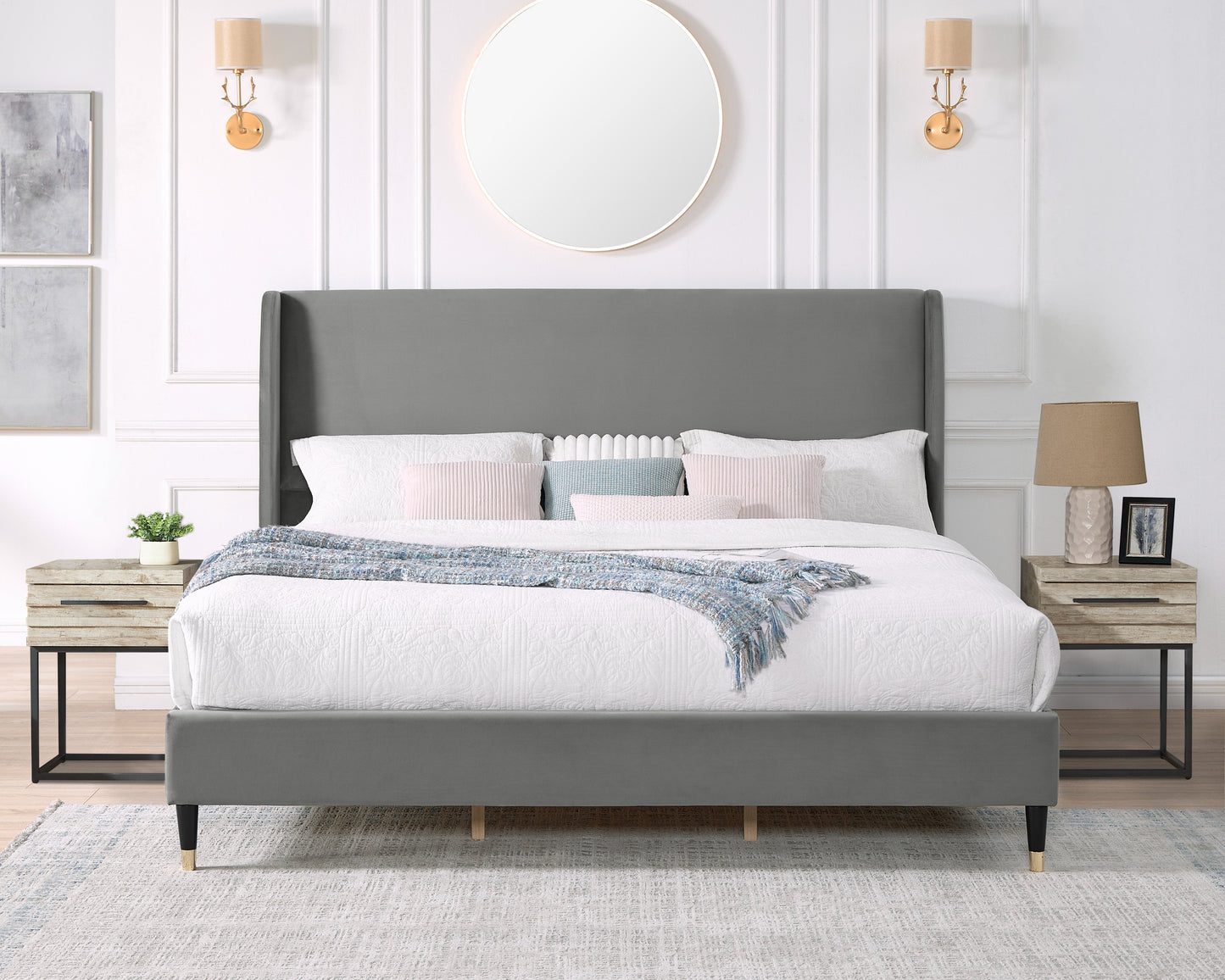 Roundhill Furniture Rozitta Upholstered Wingback Platform Bed