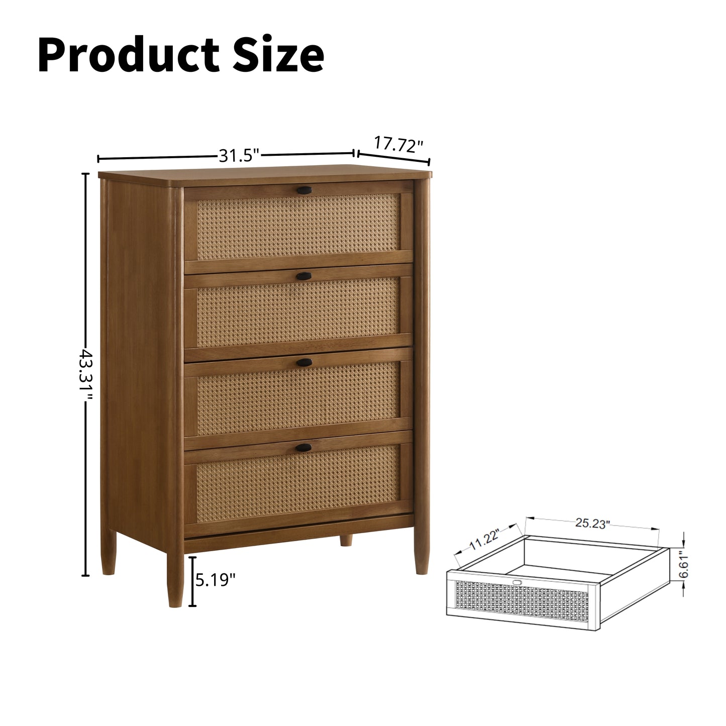 Roundhill Furniture Vichy Rattan Bedroom Collection in Light Walnut